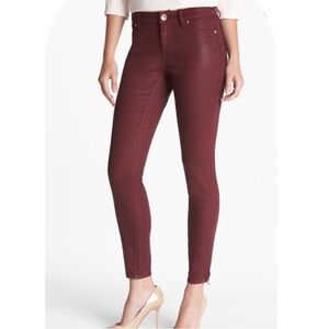 TED BAKER London wax coated Anna burgundy zipper ankle jeans size 26